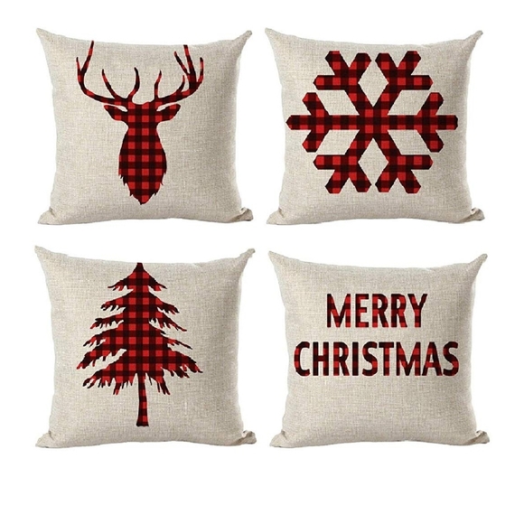 Other - Set of 4 Christmas Decoration Red Plaid Pillow Cov